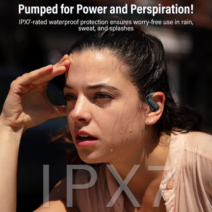 Open Ear Headphones, Bluetooth 5.4 Wireless Earbuds with HD Clear Calls, 32Hrs Immersive Stereo Air Conduction Earphones with Earhooks, LED Display, IPX7 Lightweight Open Ear Buds for Sports/Working