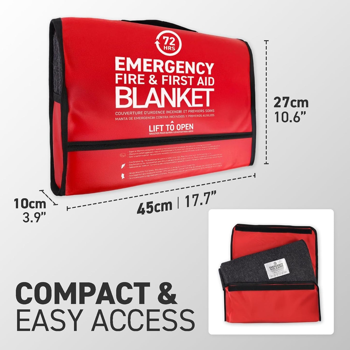 72HRS Emergency Fire Retardant Blanket | First Aid Blanket | Wool Fire Blankets | 90% Wool Blanket | Welding Blanket | Fire Proof | Warm, Heavy, Washable | Flame Test Passed | 66''x90| Pack of 1