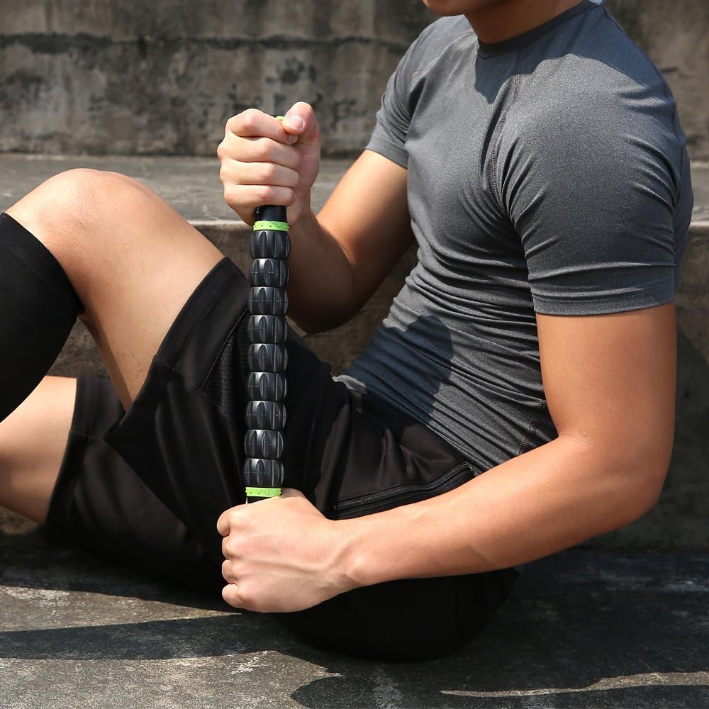 Idson Muscle Roller Stick for Athletes-46cm Body Massage Sticks Tools-Muscle Roller Massager for Relief Muscle Soreness,Cramping and Tightness,Help Legs and Back Recovery,Black Green