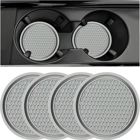 ZSDY Car Cup Coaster, 4PCS Universal Auto Non-Slip Cup Holder Embedded in Ornaments Silicone Coaster, Car Interior Accessories Sets, Grey