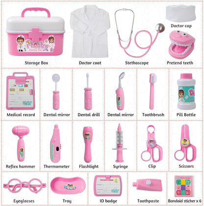 Phobby Durable Doctor Kit for Kids, 27 Pcs Deluxe Pretend Play Medical Kit Toy with Real Stethoscope, Doctor Kit for Toddlers Boys Girls Aged 3 4 5 6 7 8(Pink)