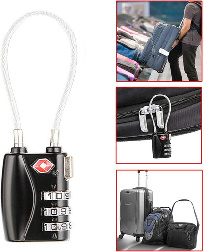 Luggage Locks, TSA Accepted 3 Digit Luggage Cable Locks with Alloy Body, Set Your Own Combination for Travel,Black