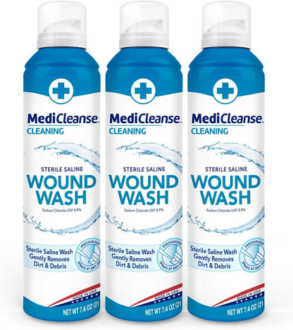 First Aid Sterile Saline Wound Wash, Promotes Healing, No Stinging or Burning, 7.4 oz (Pack of 3) - Made in USA