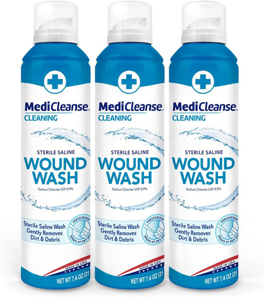 First Aid Sterile Saline Wound Wash, Promotes Healing, No Stinging or Burning, 7.4 oz (Pack of 3) - Made in USA
