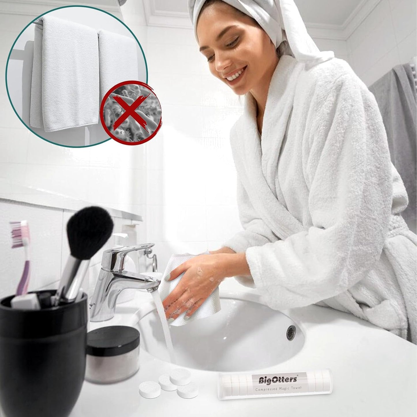 BigOtters Compressed Towels, 100PCS Disposable Face Towels for Travel Expandable Wipes Tablets with 2PCS Tube Containers for Survival Gear and Supplies Outdoors Camping Hiking Hotel