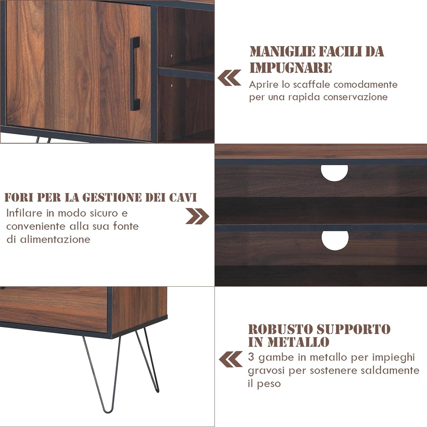 COSTWAY TV Stand Up to 60", TV Stand with 2 Doors, Cable Holes and Adjustable Shelf, TV Stand with Metal Legs for Living Room, Bedroom, 150 x 39 x 56 cm, Mrrone