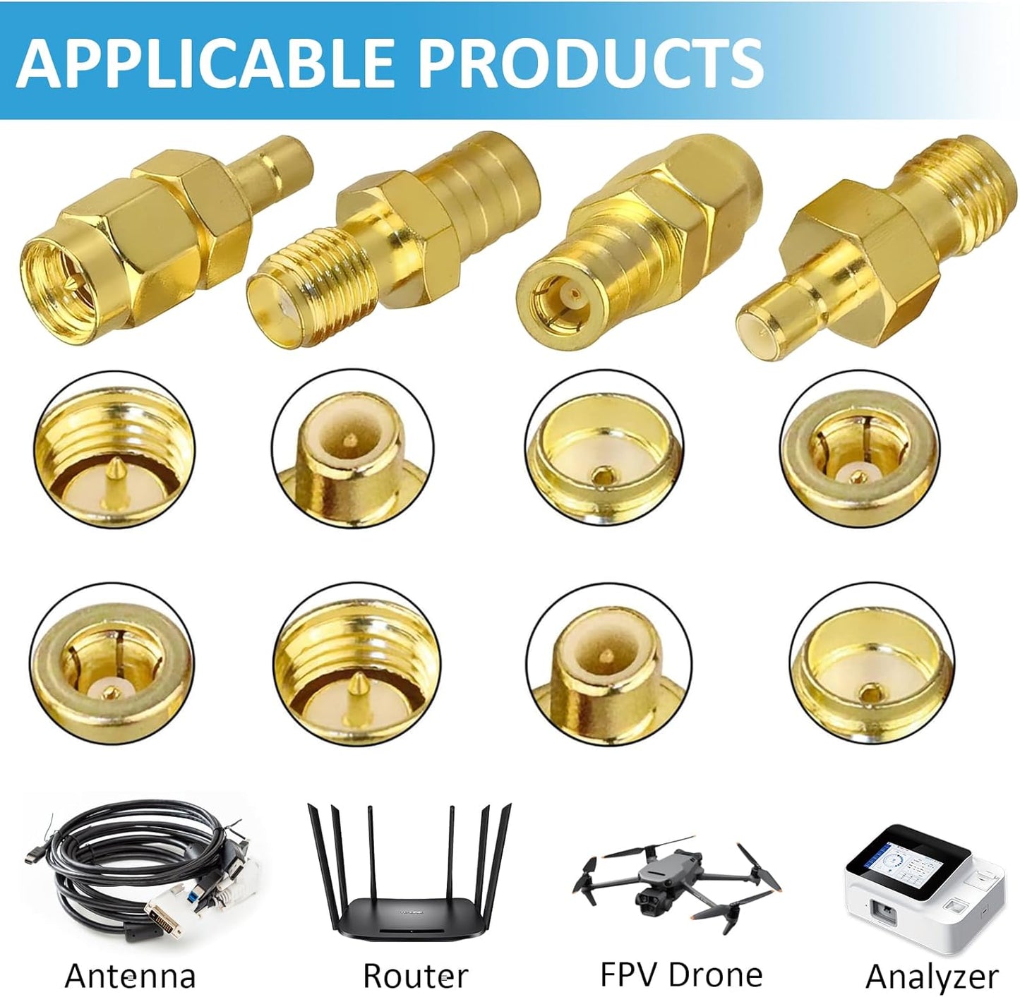 Elitecran SMB to SMA Antenna Adapter Kit, SMA to SMB Connectors, RF Adapters SMA to SMB Connector for Car Radio Dab Antenna, FPV Drone / Extension Cable, Antenna Pigtail Cable