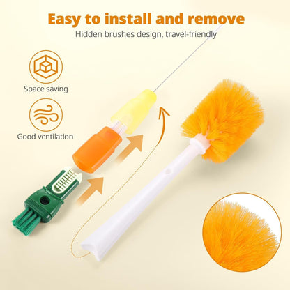 OUTXE 5 Pack Bottle Brush Set, 5-in-1 Multifunctional Water Bottle Cleaning Brush 2 Pack, with Nipple Brush, Detail Brush for Cup Lid Gap, 12" 10" 8" Straw Brush for Stanley Yeti