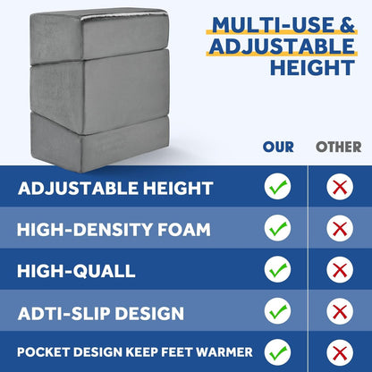 Foot Rest for Under Desk at Work, Adjustable Footrest for Office Chair & Gaming Chair,Ergonomic Footrest Pillow Desk Foot Stool with Washable Cover for Home, Airplane, Travel (Gray)