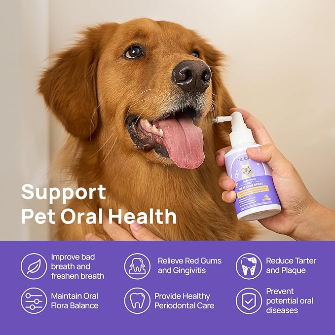 HICC PET Oral Care Spray for Dogs and Cats, Pet Breath Dental Care Spray, Dog Gingivitis Treatment, Fight Bad Breath Caused by Plaque and Gum Redness, Dog Tooth Brushing Kit, 5.1 Fl Oz