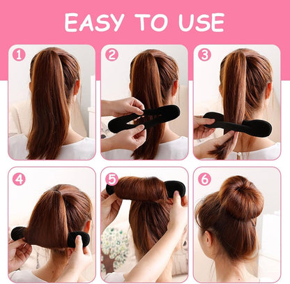 Set of 4 Sponge Bun Maker - Lightweight Tools for Fast and Sophisticated Hairstyles - Easy to Use Without Hairpins or Ribbons - Ideal for Weddings, Parties and Daily Use (Black, White)
