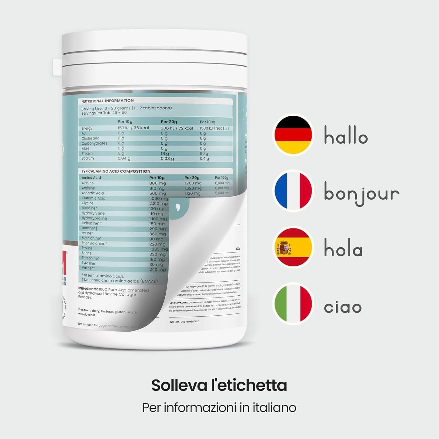 Collagen Supplement Powder 500 g/50 Doses, Hydrolyzed Collagen Peptides Grass Fed, Collagen Drink For Skin/Hair/Bones/Joints (Colagenic Woman) Collagen VitaBright / Collagen Powder