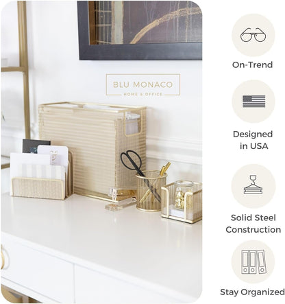 Blu Monaco 5 Piece Office Supplies Gold Desk Organizer Set - Desktop Hanging File Organizer - Desk Organizers and Storage - Desk accessories & Workspace organizers