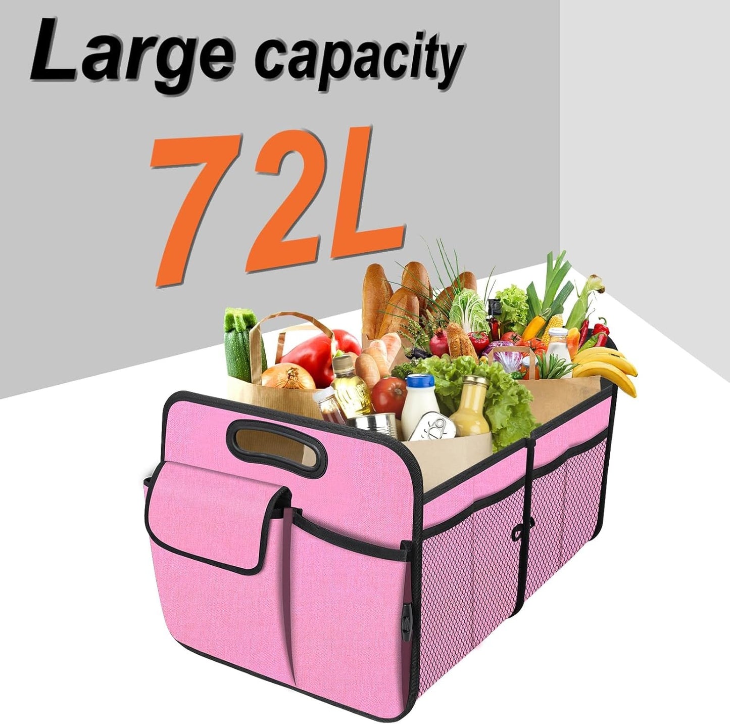 HABOPET Collapsible Car Storage - Multi-Compartment Organizer for SUV, Car, Mini-Van, Pink