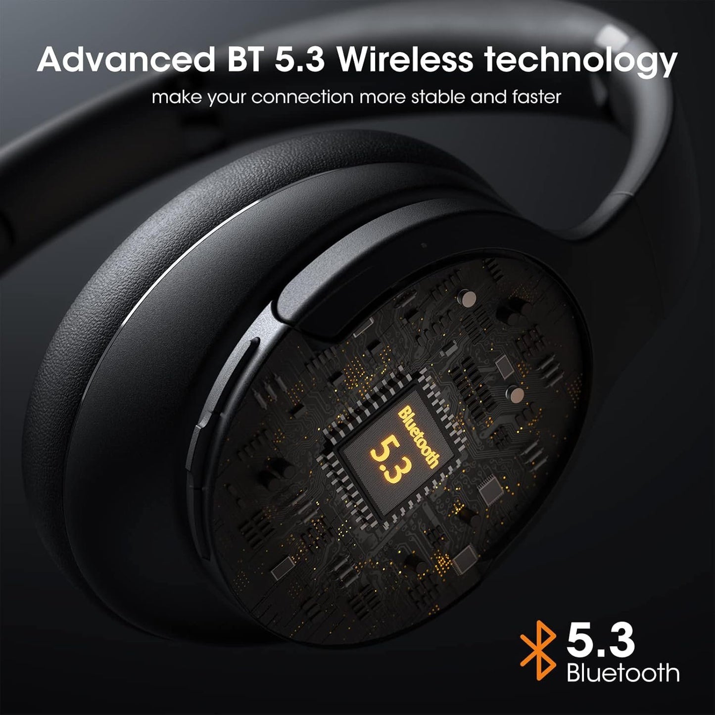 DOQAUS Wireless Headphones, 90H Playtime Bluetooth Headphone Over Ear with 3 EQ Modes, Built-in Mic, HiFi Stereo Sound, Deep Bass, Foldable Wireless Headset for iPhone/PC/Travel/Office (Black)