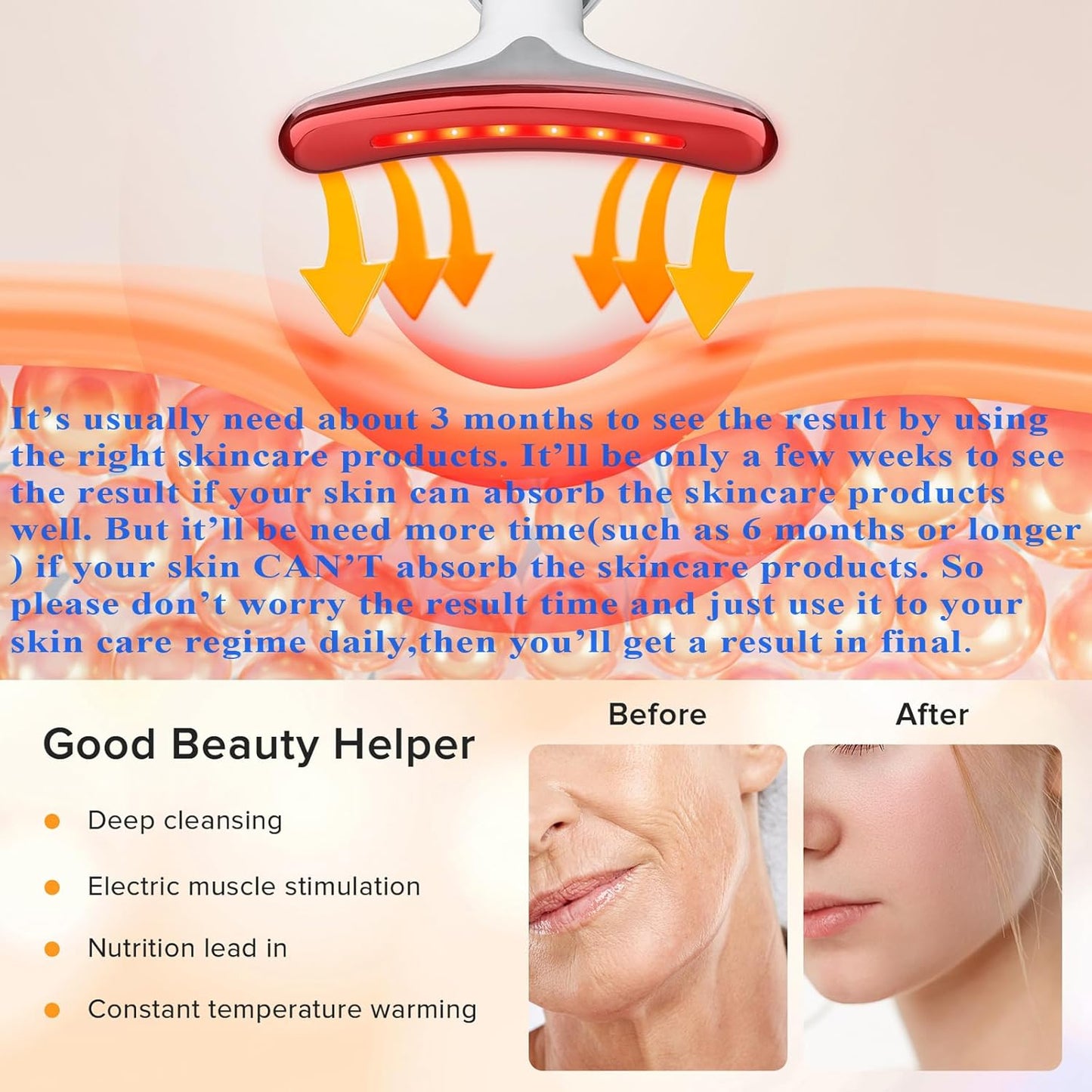 Anti-Wrinkle Neck Face Massager With 7 LED Colors,Facial Sculpting Tool,Skin Rejuvenation Device with Thermal,Triple Action LED and Vibration,for Anti-Aging,Lifting and Tightening