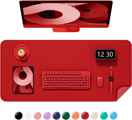 Niniubye Desk Pad, 23.6" x 13.8" PU Leather Non-Slip Desk Mat Large Mouse Pad for Desktop, Waterproof Laptop Computer Writing Mat for Office, Home, Work, Gaming, Bright Red