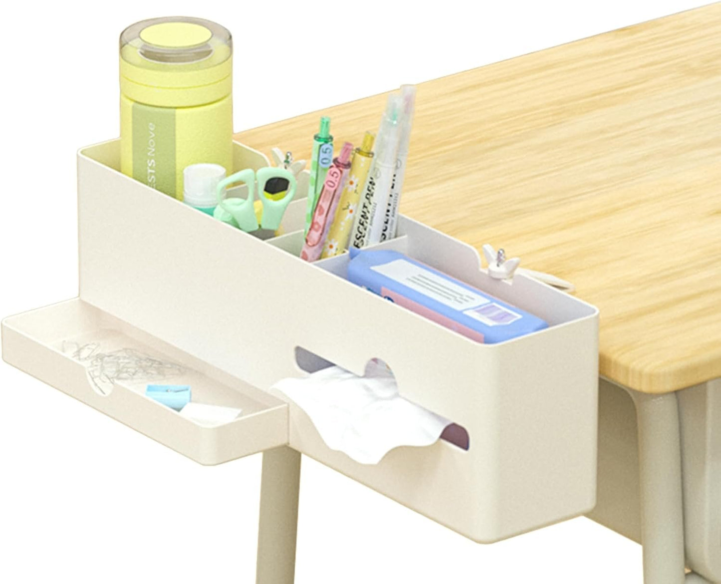 Desk Side Storage Organizer, 4-IN-1 Clamp On Desktop Side, No Drill Pen/Pencil Holder with Hanging Under Desk, Desk Accessories, Table Side Stationery Organization for Home/Office Essentials (L-size)