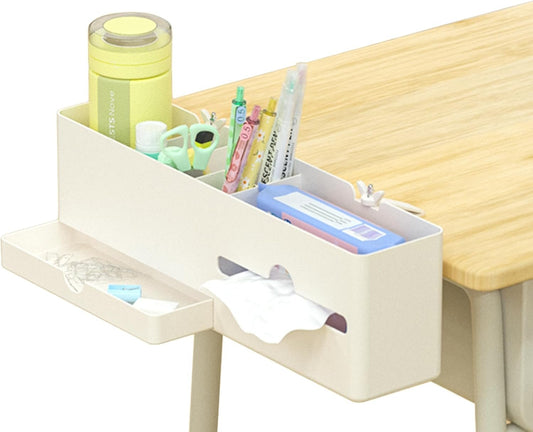 Desk Side Storage Organizer, 4-IN-1 Clamp On Desktop Side, No Drill Pen/Pencil Holder with Hanging Under Desk, Desk Accessories, Table Side Stationery Organization for Home/Office Essentials (L-size)