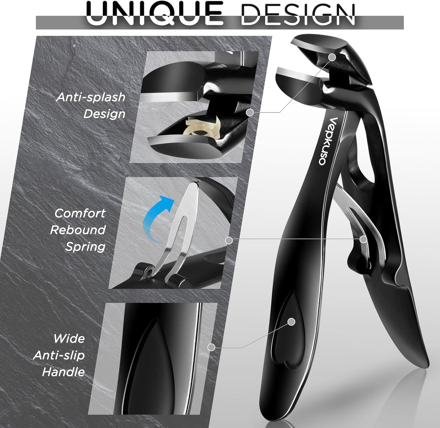 Nail Clippers for Seniors, Wide Jaw Fingernail Clippers and Angled Head Toenail Clippers for Thick Nail, Professional German Nail Clippers for Men, Women&Pregnant，Black