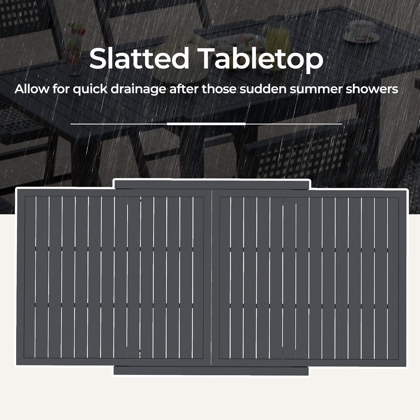 HAPPYGRILL Expandable Patio Dining Table Aluminum Outdoor Table for 4-6 Person with Slatted Tabletop, Square Rectangular Folding Patio Table for Porch, Lawn, Garden