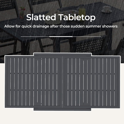 HAPPYGRILL Expandable Patio Dining Table Aluminum Outdoor Table for 4-6 Person with Slatted Tabletop, Square Rectangular Folding Patio Table for Porch, Lawn, Garden