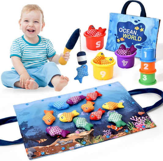 Montessori Toys for 1 Year Old,20PCS Baby's Sensory Toy First Fishing Toy Set for 1-3 Boy Girl Birthday Gift,Educational Learning Toys Stacking Cups Number Counting, Color Sorting 12-18 Month Baby