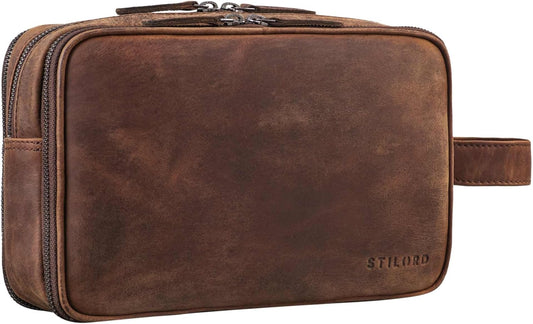STILORD 'Catania' Women's Men's Leather Large Travel Beauty Case Make Up Bag Make Up Bag Make Up Bag Make-up Bag Make-up Beauty Case Men's Makeup Bag Genuine Leather, Zamora-Brown, Toiletry Bag