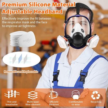 SupMusk Full Face Respirator Mask with Filters, AntiFog Lens AntiGas AntiDust Gas Mask Against Vapours, Particles, Painting