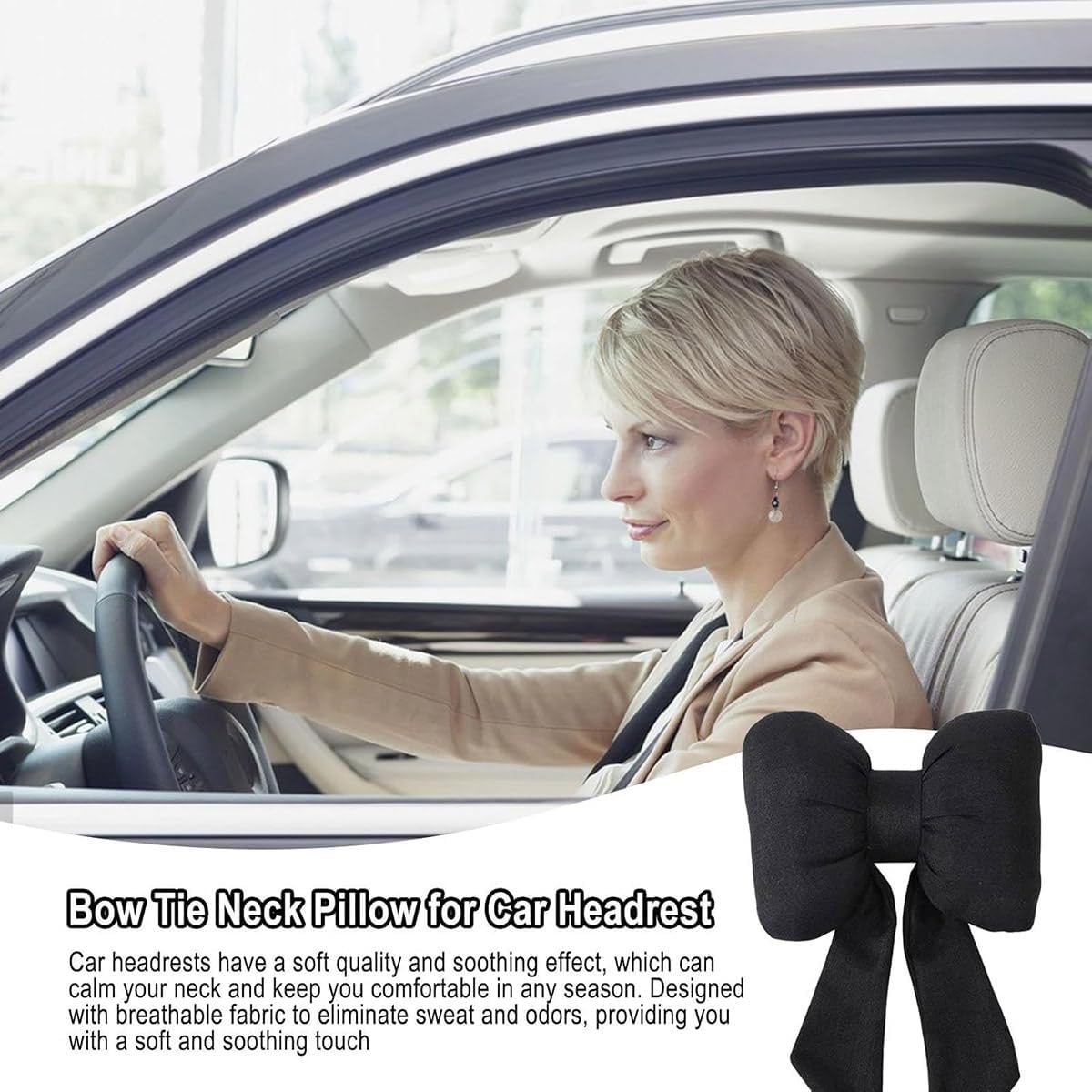AIMALL Car Headrest Neck Pillow, Stylish Bow Design, Soft Cotton and Linen Fabric, Comfort Support for Head and Neck, Universal Fit, Black, Red or Pink, 11 x 8.6 Inches