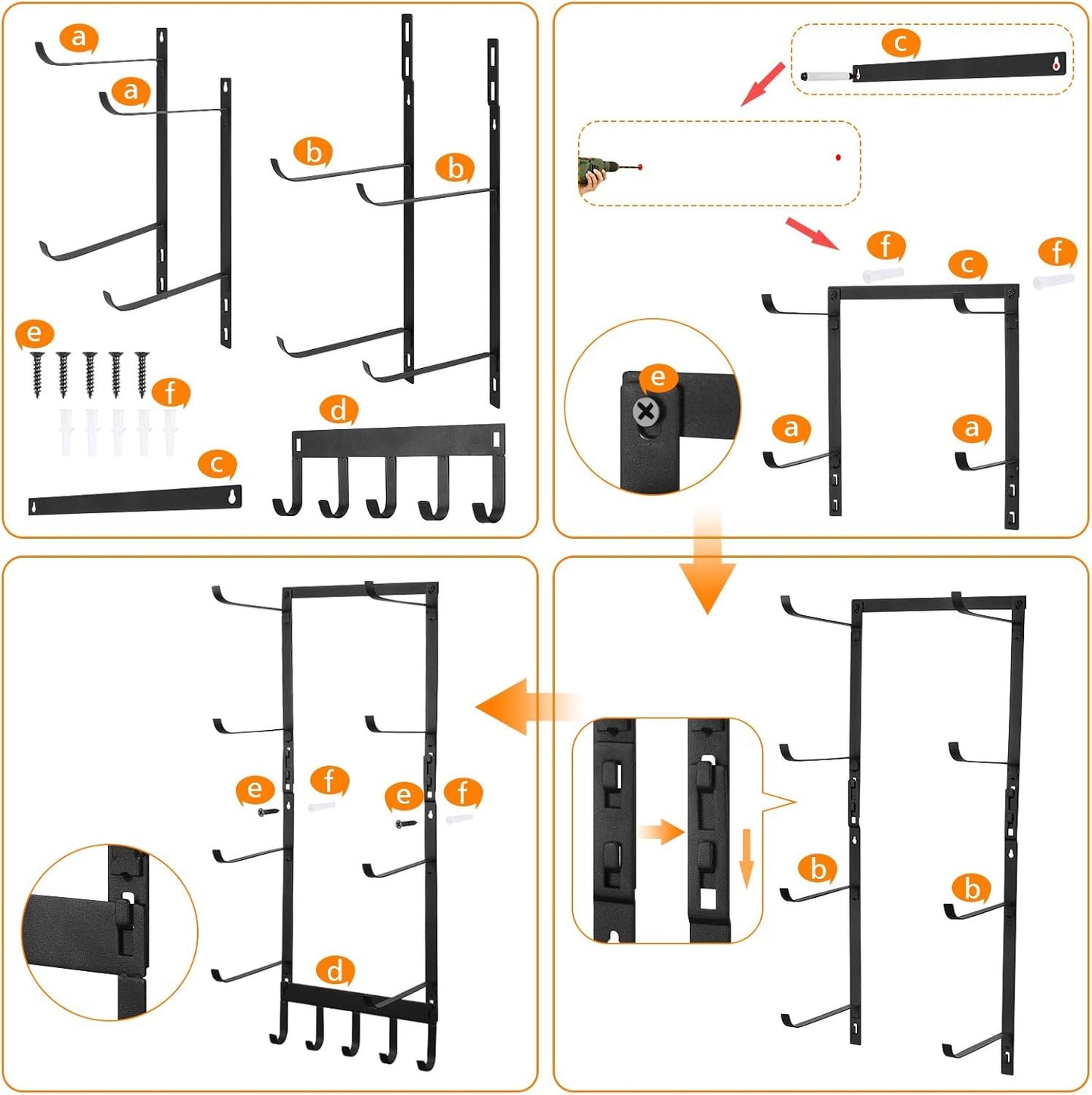 YiSeyruo Yoga Mat Holder Wall Mount: Yoga Mat Home Storage Organizer Rack Metal | Foam Roller Holder 4 Sections with 5 Hooks for Hanging Yoga Resistance Bands Equipment Accessories at Home Gym