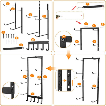 YiSeyruo Yoga Mat Holder Wall Mount: Yoga Mat Home Storage Organizer Rack Metal | Foam Roller Holder 4 Sections with 5 Hooks for Hanging Yoga Resistance Bands Equipment Accessories at Home Gym
