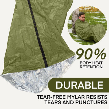 Soild Gears Outdoors Emergency Sleeping Bag Thermal - Use as Emergency, Survival Sleeping Bag, Mylar Emergency Blanket, Waterproof - Green