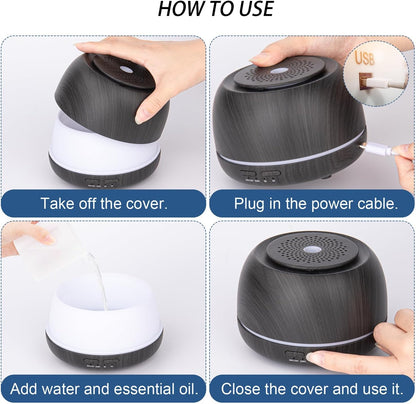 300ml Aroma Essential Oil Diffuser,8 Hours Wood Grain Cool Mist Aromatherapy Diffuser with Remote Control,USB-C Power Cable,Timer, 7 Color Light Changing Air Humidifier for Home,Office