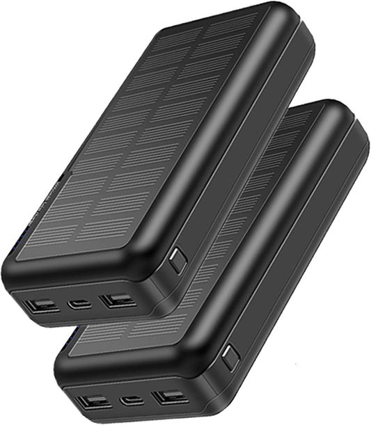 Power Bank Solar Charger, 2 Pack 5V 2.1A 30000mAh Portable Charger, Dual 5V USB Ports Output Solar Power Bank, Type-C&Micro Input External Battery Pack for All Cell Phone and Electronic Devices