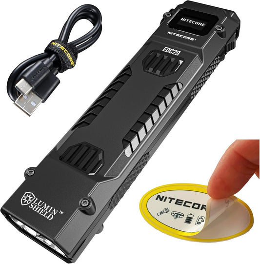 Nitecore EDC29 EDC Tactical Flashlight, 6500 Lumen USB-C Rechargeable Slim Flat Shape with Spotlight Floodlight Strobe Modes Digital Display