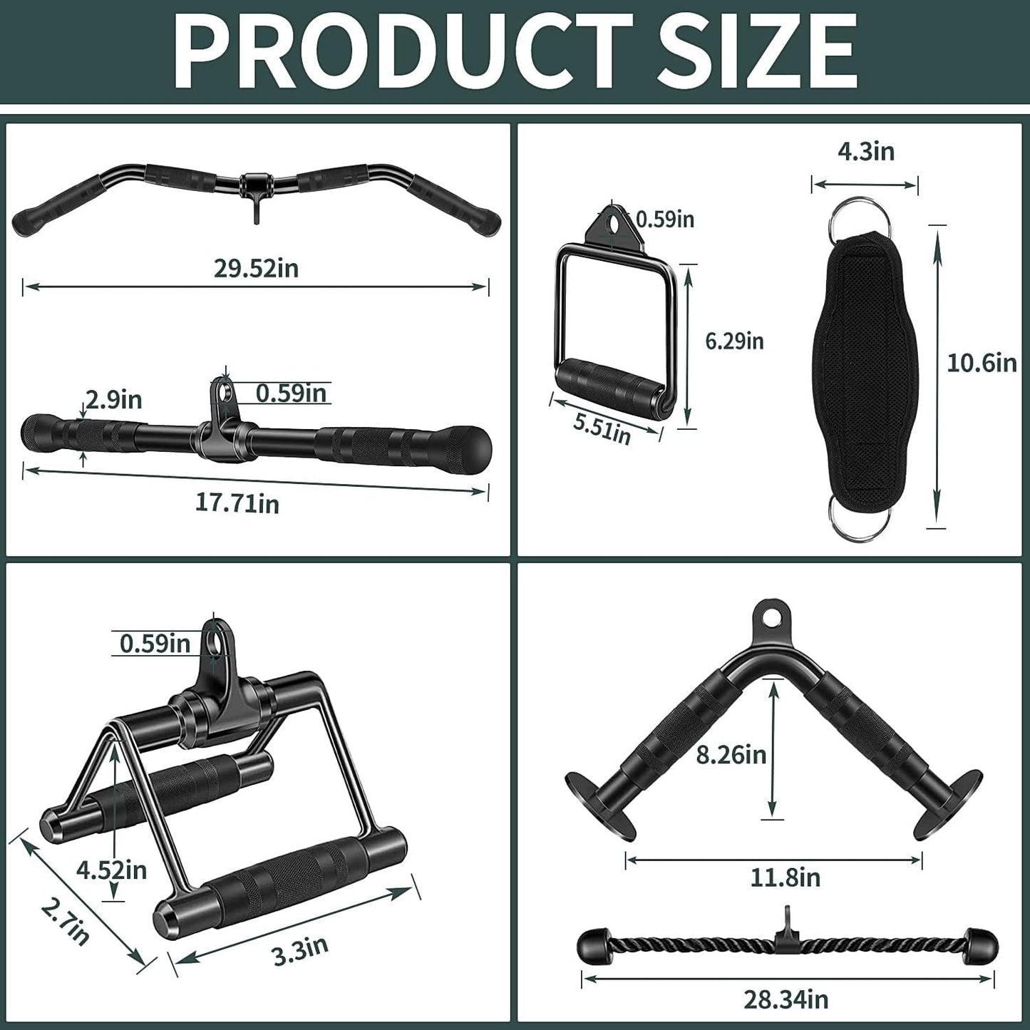 WNOEY Solid Steel Cable Machine Accessories for Home Gym, Triceps Pull Down Attachment, Cable Attachments for Gym, LAT Pull Down Attachment Weight Fitness