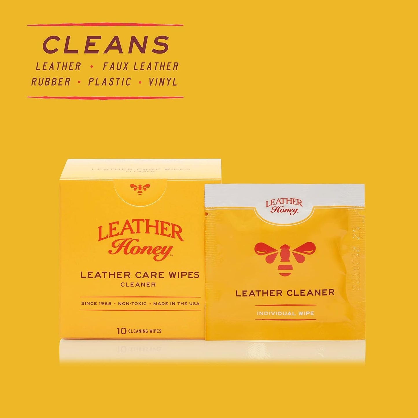 Leather Honey Leather Cleaner Wipes - Quality Leather Care, Since 1968 - Leather Cleaner for Auto Interiors, Furniture, Shoes, Bags, Accessories & Apparel - 10 Wipes