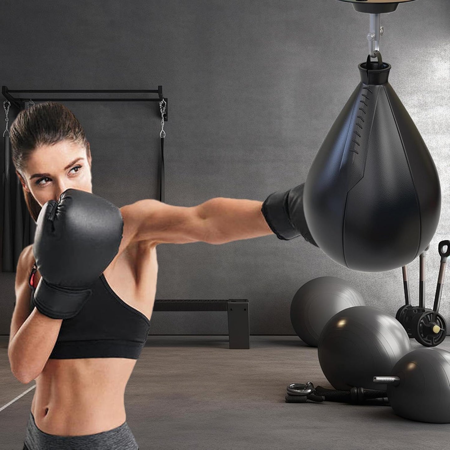 Speedbag Boxing Set, Dangling Pear Shaped, Portable Swivel Ball, Gym Reusable Boxing, Speed Bag Men Women, Boxing Training Gear, Punching Bag Gym, Fitness Workout Tool, Adjustable Boxing Set,