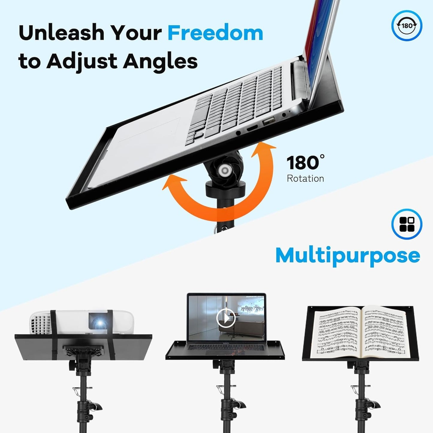 CAHAYA Mobile Floor Projector Stand: Multifunction with Metal Wheels, Adjustable Tray 71-137 cm, 180° Rotation, Load 14 kg, Perfect for Projectors, Laptops, Sheet Music