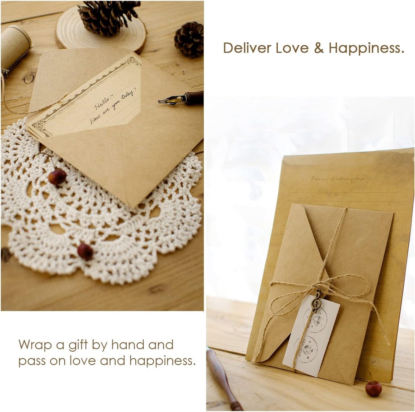 Mililanyo Vintage Paper and Envelopes Set - 24 Sheets Antique Looking Paper & 12 Antique Style Envelopes - Classic Aged Design, 6 Unique Styles - Writing and Printing Paper