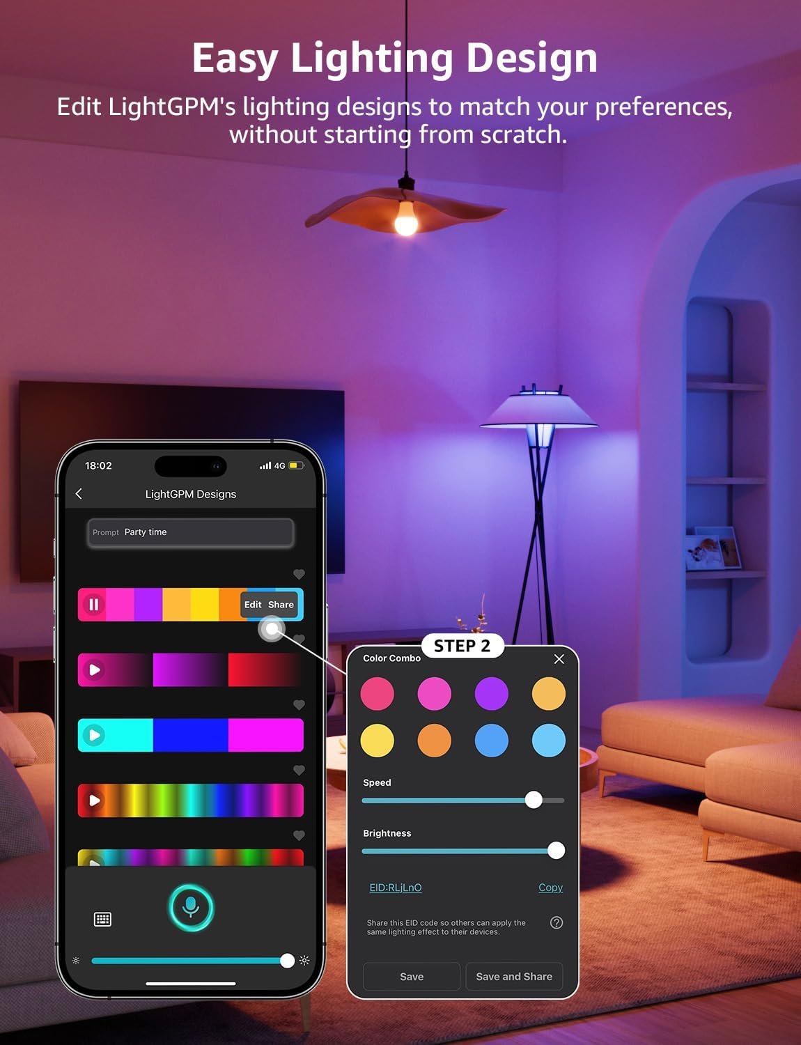 Lepro B2 AI Smart Light Bulbs, 1100LM WiFi & Bluetooth RGBWW Color Changing Light Bulb, Works with Alexa & Google Assistant, AI Voice Control, Music Sync, Via Lepro App, A19 75W Smart Bulbs, 2 Pack
