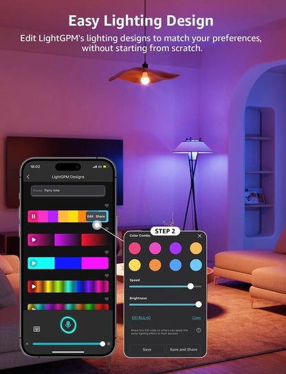 Lepro B2 AI Smart Light Bulbs, 1100LM WiFi & Bluetooth RGBWW Color Changing Light Bulb, Works with Alexa & Google Assistant, AI Voice Control, Music Sync, Via Lepro App, A19 75W Smart Bulbs, 2 Pack
