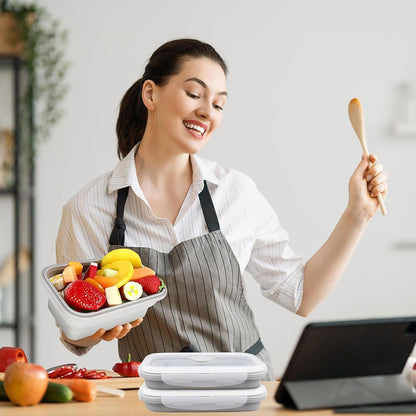 8 Pack 17 oz Silicone Collapsible Food Storage Containers Rectangle Meal Prep Container with Vent Lids Foldable Lunch Box for Camping Kitchen Microwave Dishwasher Freezer Safe (Gray)