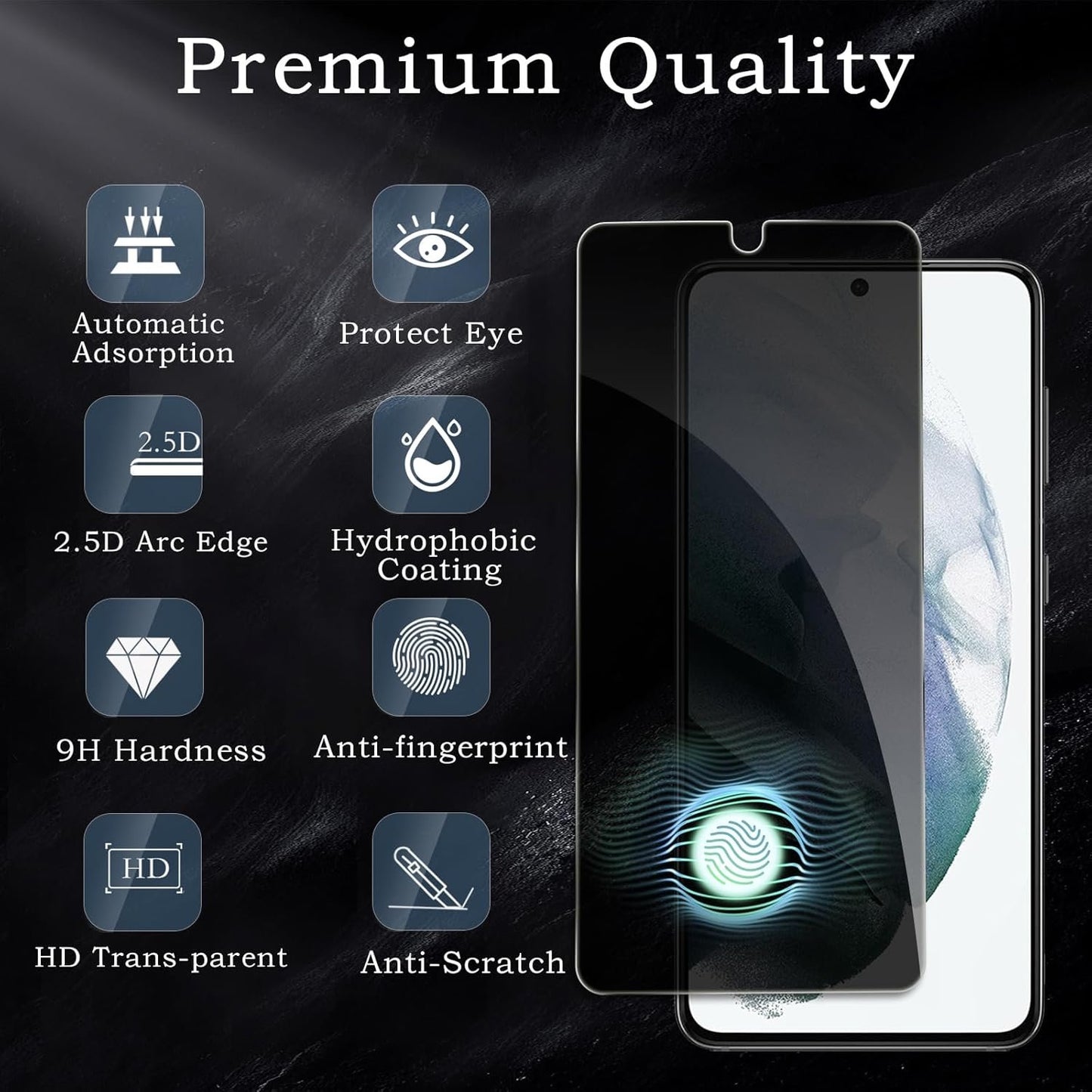 Privacy Screen Protector for Samsung Galaxy S21 5G, Shatterproof Tempered Glass Accessories, Anti Spy Tempered Glass Film, Case Friendly Ultra Resistant 9H Hardness Anti-Glare HD Black -2 Pack