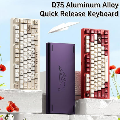 BOYI D75 Quick Release Wireless Aluminum Gaming Keyboard,Tri-Mode Custom Hot Swappable RGB 75% Mechanical Keyboard for Windows/Mac/PC (Beige)