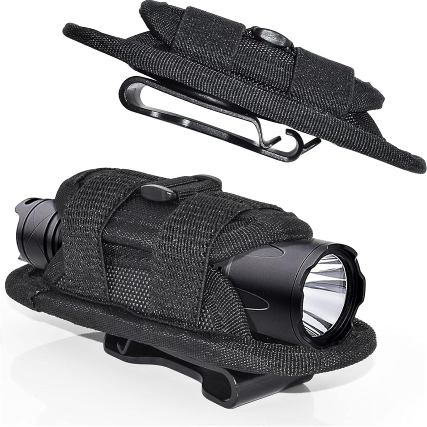 CHGEO Tactical Flashlight Pouch Holster: 360° Rotatable Holder with Carabiner Reel Clip - A Must-Have for Outdoor Camping, Hiking, and Tactical Gear