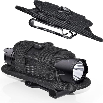 CHGEO Tactical Flashlight Pouch Holster: 360° Rotatable Holder with Carabiner Reel Clip - A Must-Have for Outdoor Camping, Hiking, and Tactical Gear