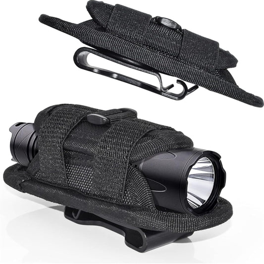 CHGEO Tactical Flashlight Pouch Holster: 360° Rotatable Holder with Carabiner Reel Clip - A Must-Have for Outdoor Camping, Hiking, and Tactical Gear