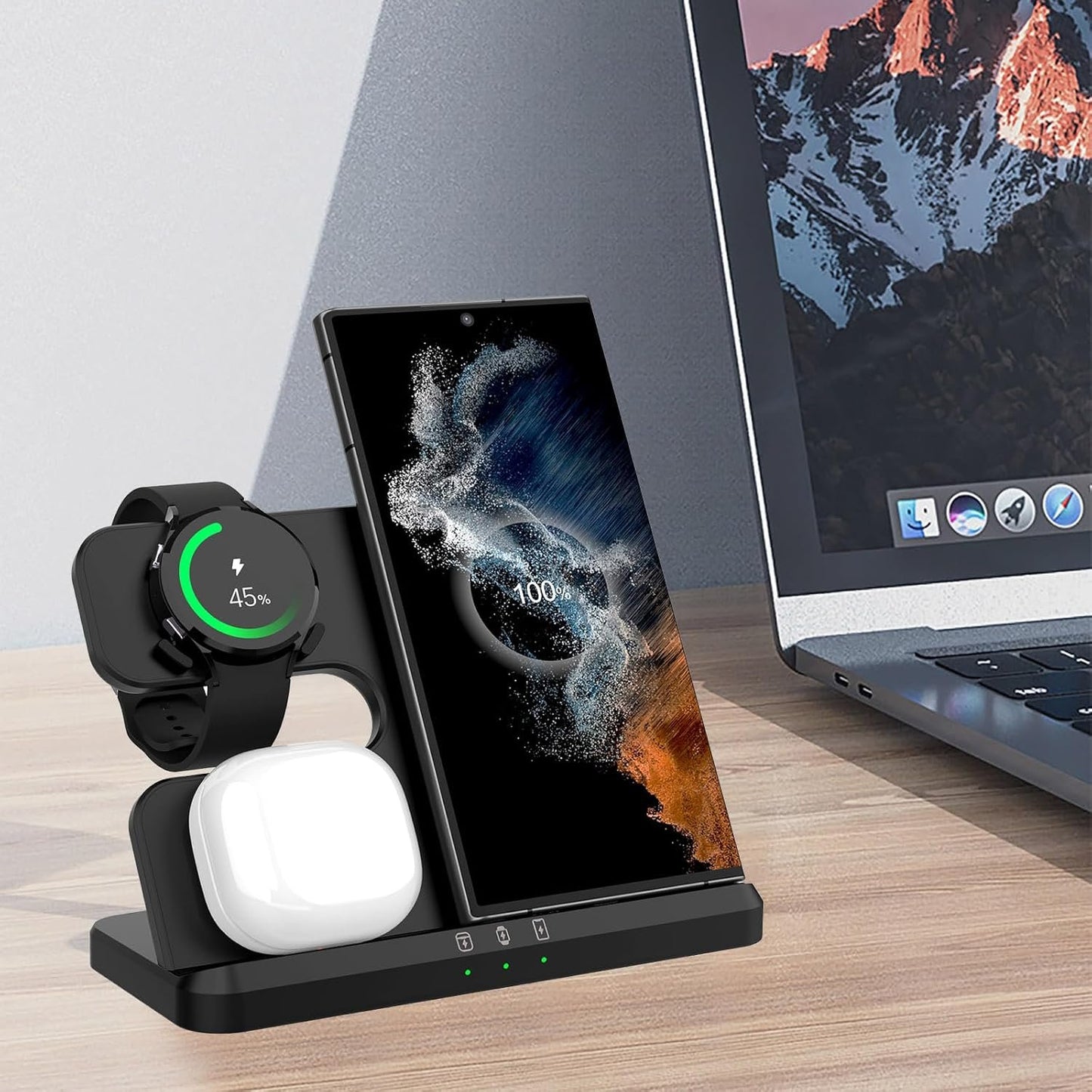 FDGAO 3 in 1 Wireless Charger, 15W Fast Wireless Charging Station Stand for Samsung Galaxy S24/S23/S22/S21/S20/S10,Note 20/10, Galaxy Buds Pro/Live, Galaxy Watch7/6/5 Pro/5/4/3/Active 2, Black